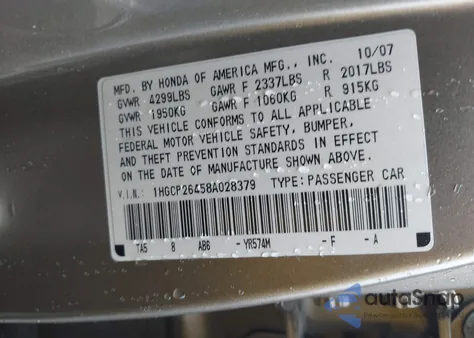 2008 Honda Accord 2.4 Lx-P z USA, uszkodzony, nr VIN 1HGCP26458A028379